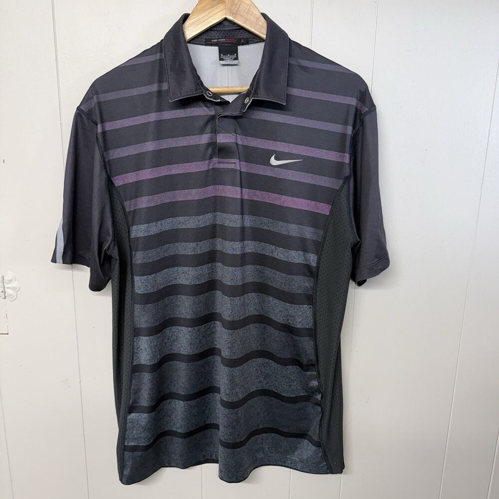 Nike Tiger Woods Collection Polo Shirt Dri-Fit Striped  Golf Men M EUC